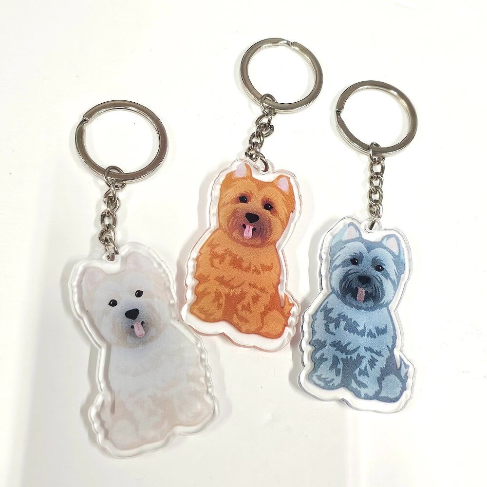 Terrier Dog Keychain Charm Acrylic Backpack Accessory Pet Lover, White/Gray/Tan